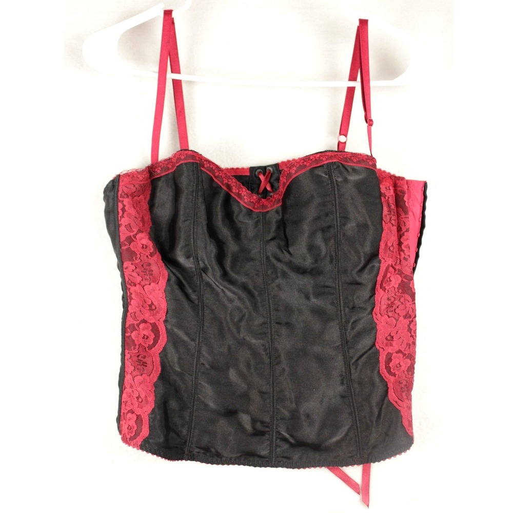 Frederick's of Hollywood Black Red Goth Corset Bustier Whimsigoth Top 38